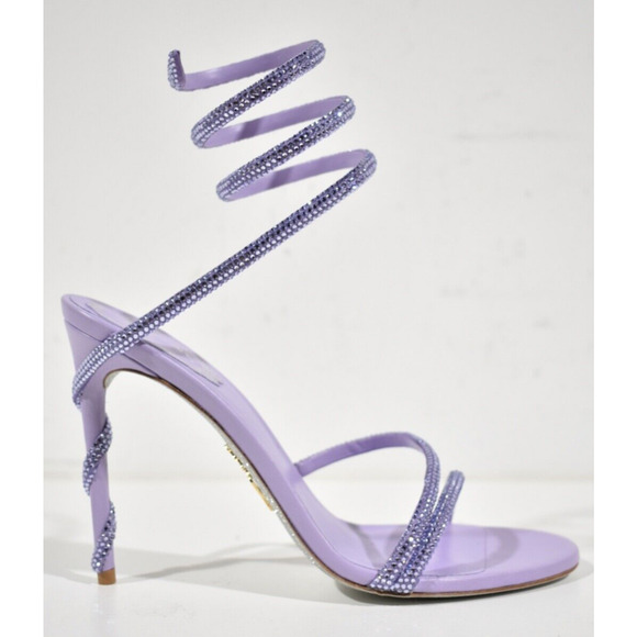 Rene Caovilla Margot Lilac Purple Strass Ankle Wrap Strap Sandal Heel Pump 40 - Picture 2 of 11